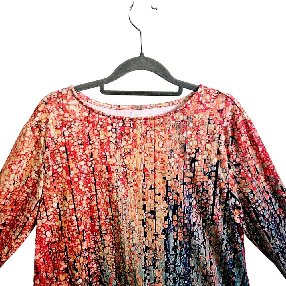 Women's Ombre Sequin-Effect Scoop Neck Blouse - Pink to Blue - Picture 2 of 5